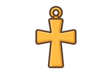 Fototapeta premium Golden cross pendant vector icon. Christian religious symbol of faith and salvation. Flat cartoon illustration of a crucifix, catholic and orthodox christianity sign. God, jesus.