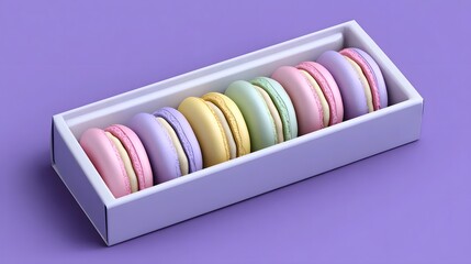 Assortment of delicate, pastel-colored French arons neatly presented in a white gift box