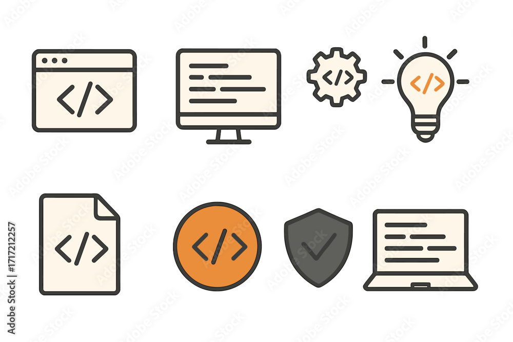 Fototapete coding and programming minimalist icon set. vector symbols for web and app development. ui ux graphi