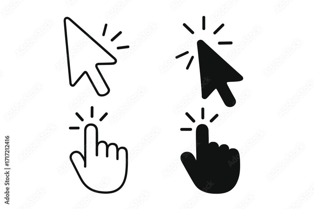 Fototapete click cursor icon set. hand and arrow pointers for web design. vector collection of linear outline a
