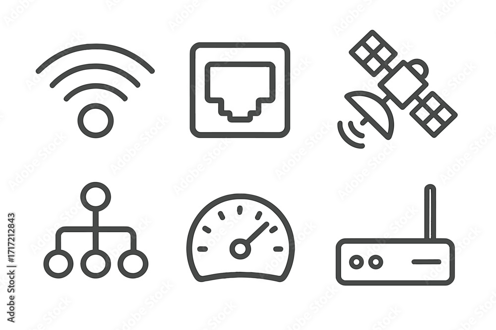 Fototapete internet connection line icon set. technology outline symbols for ui design. wifi, router, ethernet,