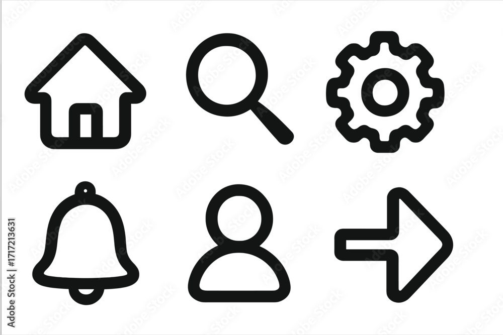 Fototapete web and mobile app ui icon set. vector symbols for user interface design. home, search, settings, no