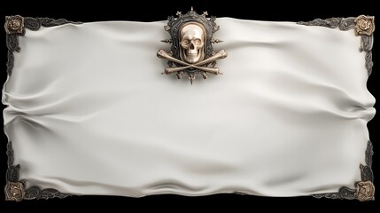 Steampunk Skull Emblem with Blank Parchment Scroll Banner