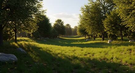 Fototapeta premium Sunny meadow with trees