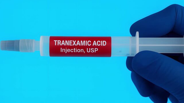 4K footage of Tranexamic Acid injection, ideal for pharmaceutical branding, bleeding control education, and clinical awareness visuals.