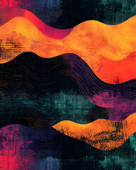 Abstract textile pattern with a surreal texture, vibrant colors, and wavy shapes for design