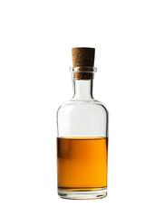 Clear glass bottle with cork lid, glass bottle with cork top, empty glass bottle for decor, Isolated on transparent background, PNG die-cut for advertising.