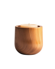 Wooden candle holder matte finish, minimal candle holder wood, candle holder wood decor element, Isolated on transparent background, PNG die-cut for advertising.