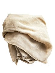Linen napkin hand-stitched edge, beige linen napkin folded, stitched linen napkin for rustic table, Isolated on transparent background, PNG die-cut for advertising.
