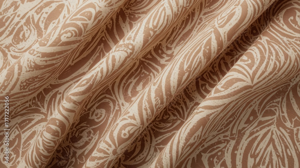 Aufkleber the intricately patterned beige fabric is draped with soft folds, showcasing the elegant design and 