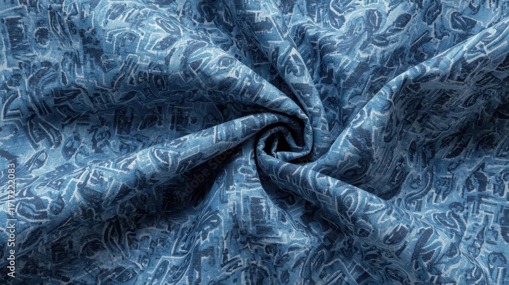 Aufkleber the intricate blue fabric showcases a mesmerizing display of floral and geometric patterns, creating