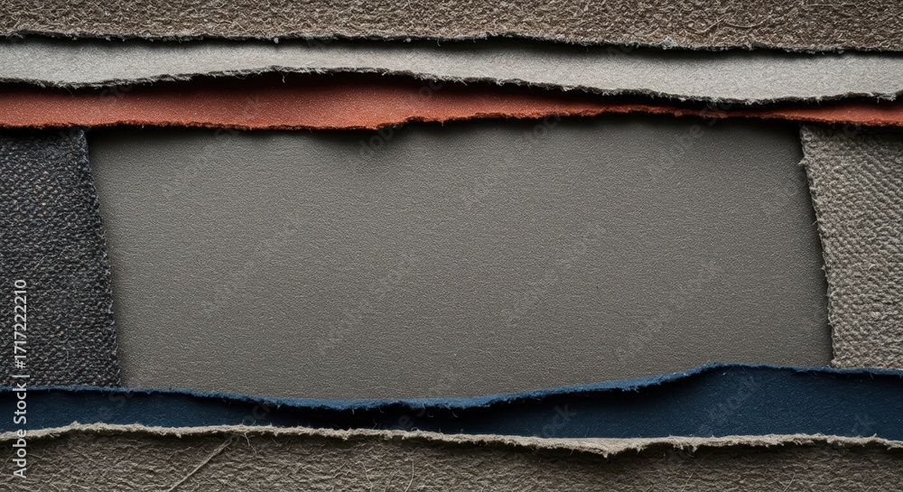Aufkleber a textured background showcases various shades and textures of torn fabric scraps, creating a layere