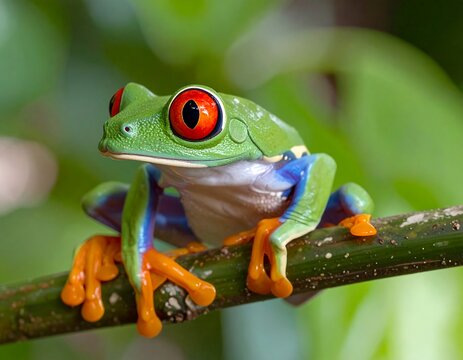 Close-up of a vibrant red-eyed tree frog
