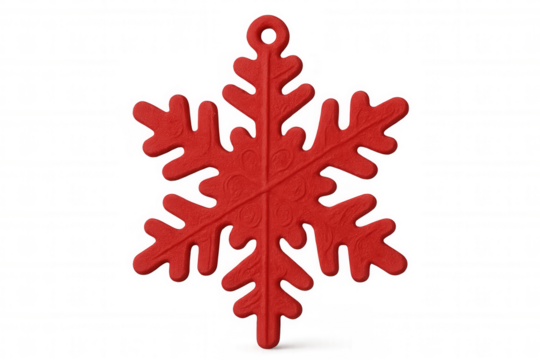 Red snowflake ornament for christmas and winter decorations, symbolizing festive holidays and cold season