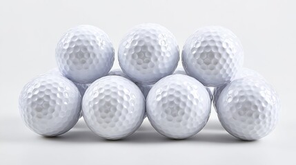 golf. White golf balls arranged in a geometric pattern on a pure white background, emphasizing texture. event key visuals, club posters, designed for fitness apps and gym onboarding.