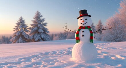 Obraz premium Snowy Winter Snowman Scene.