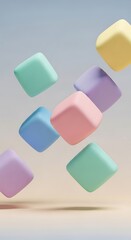 A collection of pastel-colored, floating, square shapes create a visually engaging, three-dimensional design.