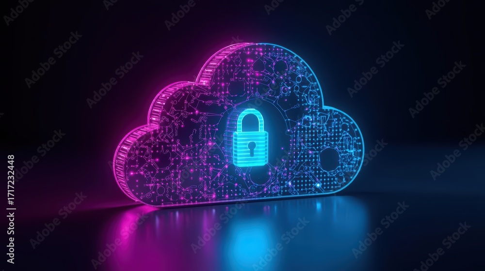 Poster a glowing cloud featu a padlock symbolizes data protection and secure cloud computing technology aga