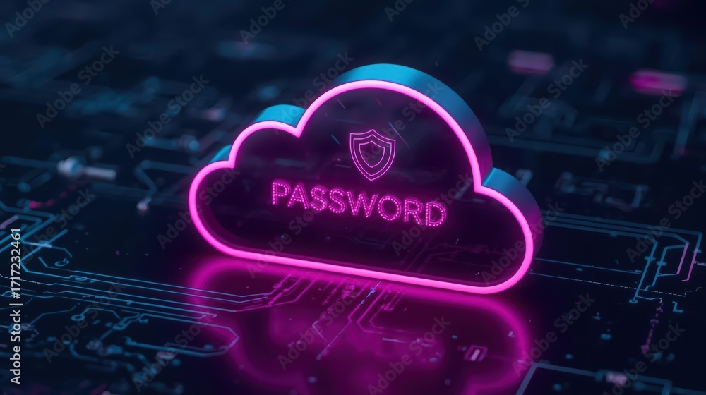 Poster a vibrant neon pink cloud bea the word 