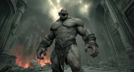 Fototapeta premium Angry Giant Monster in Ruins.