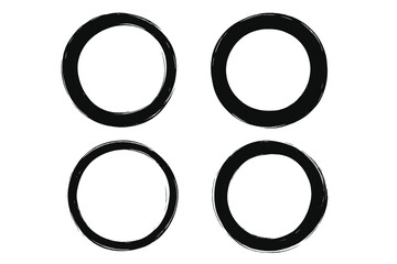 Hand drawn grunge circle set. Black ink brush stroke frames collection. Round textured shapes vector illustration. Grungy paint stain border elements for design. Enso zen circle.