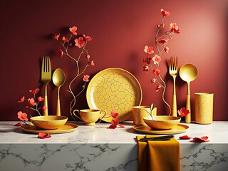 Fantasy Culinary Art: Metamorphosis of Cutlery into Natural Elements with Glowing Geometric Patterns