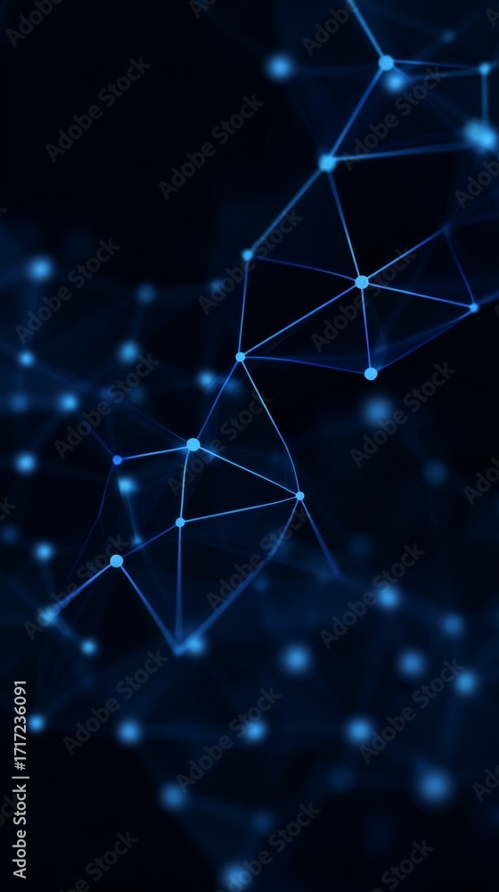 Poster intricate network of lines on a dark blue background, visual representation of connections and compl