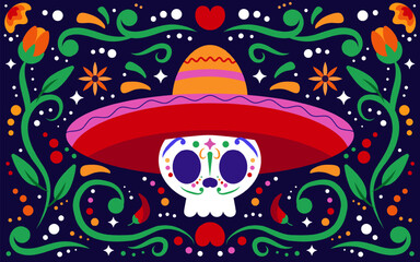 Colorful dia de muertos sugar skulls background