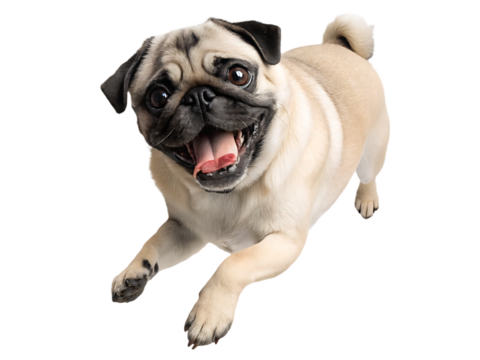 Excited Pug Dog Running With Mouth Open Isolated On animal canine isolated on a transparent background