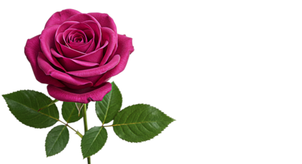 Single pink rose with green leaf isolated on transparent background