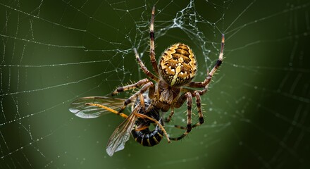 Spider entangling prey
