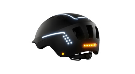Fototapeta premium Modern black bicycle helmet with integrated lights for safety isolated on transparent background, perfect for urban commuting and night riding