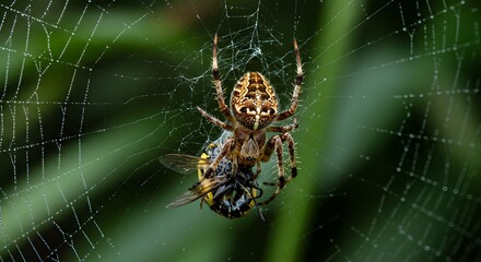 Spider on web with prey