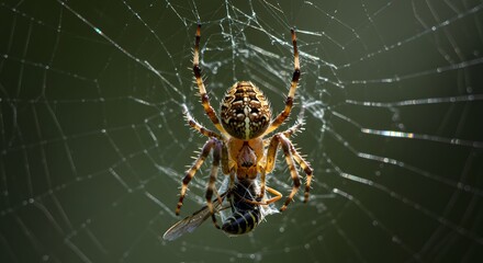 Spider with prey on web