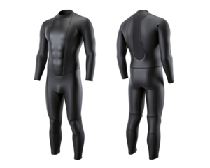 Front and Back View of a Full Body Wetsuit diving suit surfing suit isolated on a transparent background