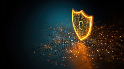 Abstract digital shield with padlock symbol representing online security and protection