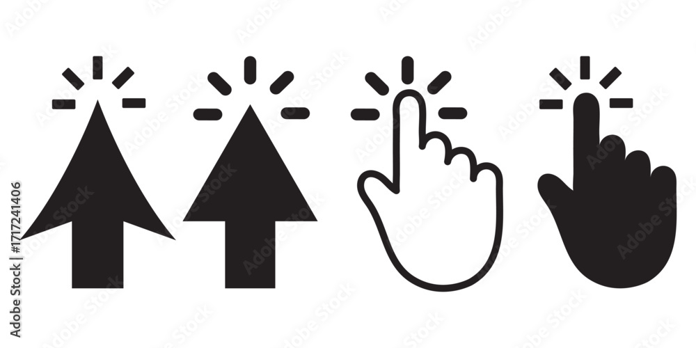 Aufkleber computer mouse click cursor icon set. hand and arrow pointer cursor - stock vector.