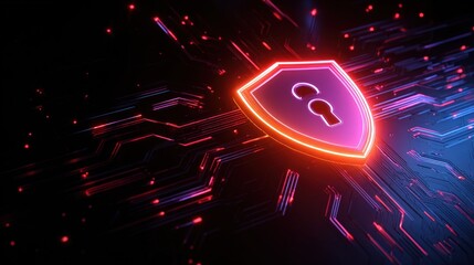 Digital Shield Symbolizing Cybersecurity in a Futuristic Technology Landscape