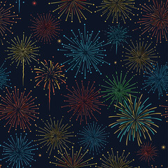 Naklejka premium Colorful fireworks display against a dark night sky, creating a festive and celebratory atmosphere.