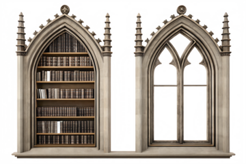 Gothic Archway with Bookshelf and Window on White Background style isolated on a transparent background