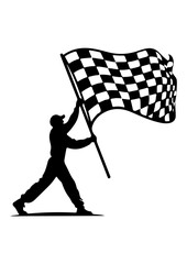 Silhouette of a Person Holding a Checkered Racing Flag