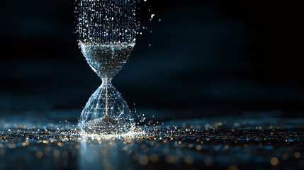 Digital hourglass symbolizes business impact and change through transformation in time