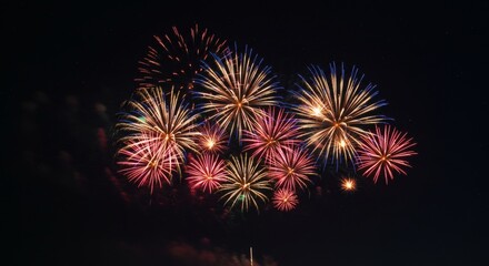 Fototapeta premium Spectacular Fireworks Display Illuminating the Night Sky with Vibrant Colors and Explosions