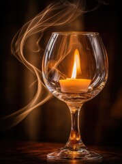 Candle Flame in Wine Glass with Smoke.