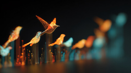 Colorful birds in flight symbolize business impact and transformation through change