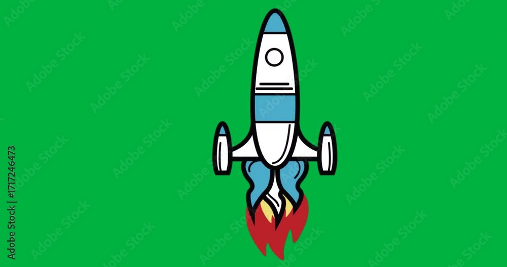 Poster Designer creating tech asset featuring rocket with boosters and flames on transparent background