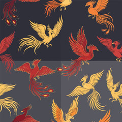 Obraz premium A detailed illustration of a phoenix pattern with various colors on a dark background.