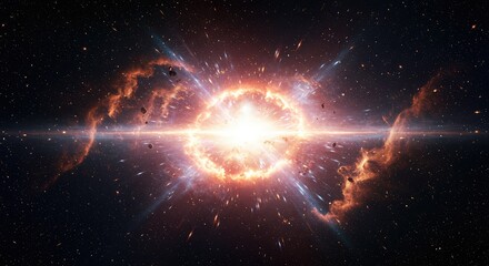 Witness the spectacular cosmic explosion in deep space, a breathtaking supernova event with vibrant nebulae and glowing stardust illuminating the vastness of the universe.