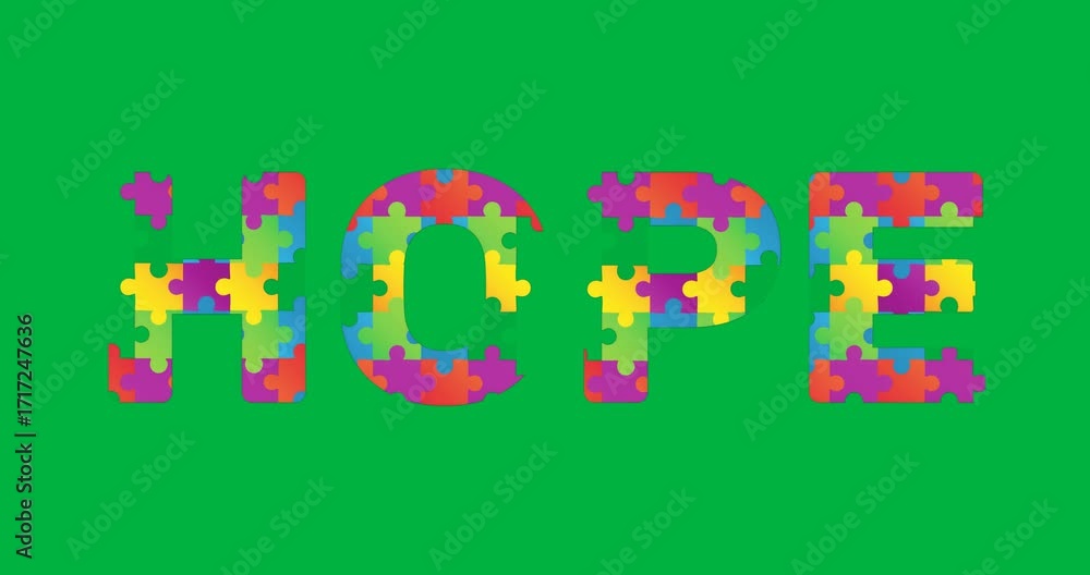 Poster Designers creating graphic design HOPE puzzle on transparent background with vibrant mosaic effect