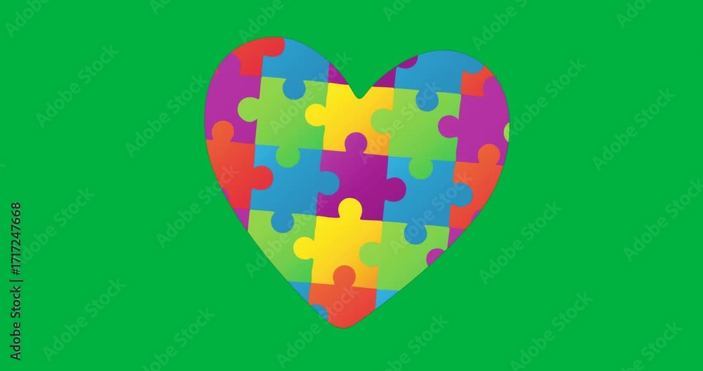 Poster graphic designers assembling colorful puzzle heart for health app on transparent background